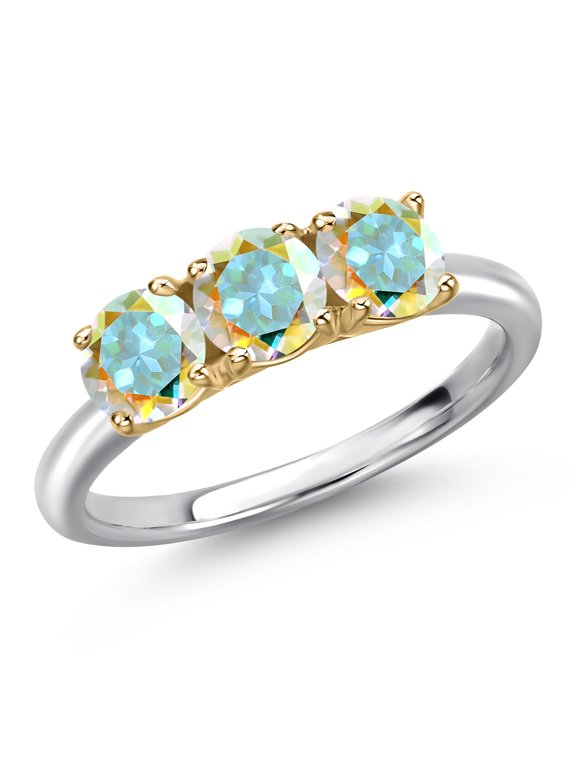 10K Two Tone Gold Mercury Mist Mystic Topaz Engagement Ring for Women | 1.65 Cttw | Round 5MM | Gemstone November Birthstone | Size 5