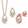 thumbnail image 1 of Gem Stone King 1.65 Ct Round Mercury Mist Mystic Topaz 18K Rose Gold Plated Silver Teardrop Pendant and Earrings Jewelry Set With Chain, 1 of 4