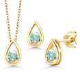thumbnail image 1 of Gem Stone King 1.65 Ct Round Mercury Mist Mystic Topaz 18K Yellow Gold Plated Silver Teardrop Pendant and Earrings Jewelry Set With Chain, 1 of 4