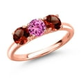 thumbnail image 1 of Gem Stone King 18K Rose Gold Plated Silver Pink Created Sapphire and Red Garnet Engagement Ring for Women | 1.65 Cttw | Round 5MM | Gemstone September Birthstone | Size 6, 1 of 6