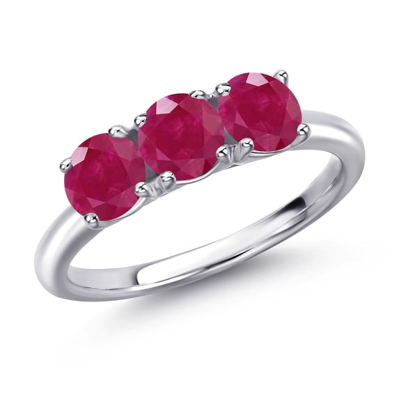 Gem Stone King 925 Sterling Silver Red Ruby Engagement Ring for Women | 1.65 Cttw | Round 5MM | Gemstone July Birthstone | Size 8