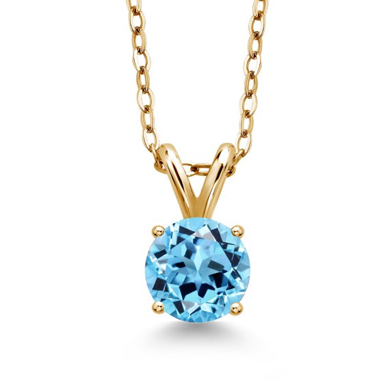 Gem Stone King 1.65 Ct Round Swiss Blue Topaz 18K Yellow Gold Plated Silver Pendant with Chain
