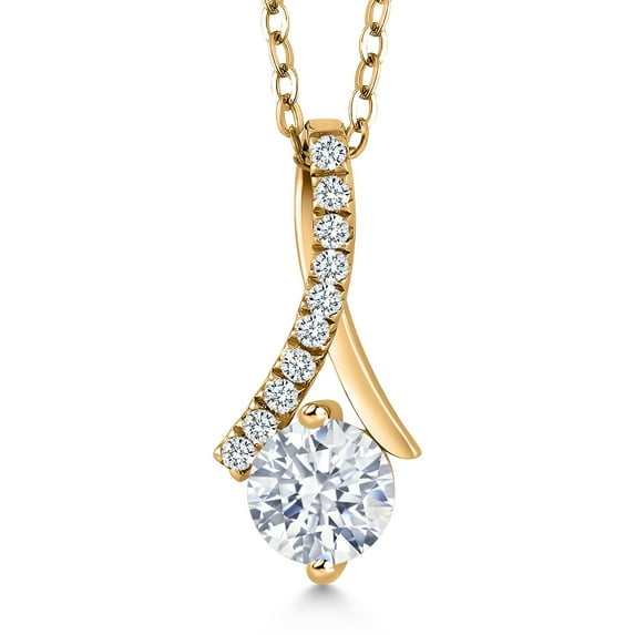 Gem Stone King 1.65 Ct Round White Zirconia 18K Yellow Gold Plated Silver Pendant