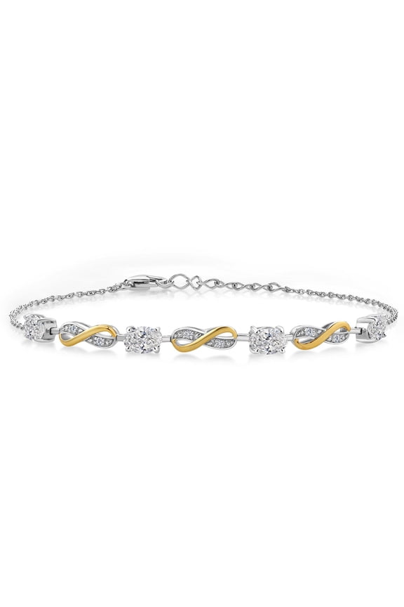 1.65 Cttw 925 Silver and 10K Yellow Gold White Lab Grown Diamond Bracelet for Women | Oval 6X4MM | DEF Color | VVS-VS Clarity | Fully Adjustable 9 inch