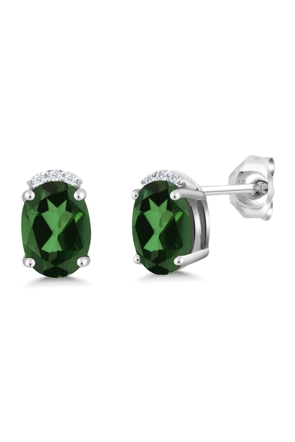 1.66 Ct Emerald Envy Mystic Topaz E-F Lab Grown Diamond 925 Silver Earrings