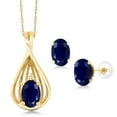 thumbnail image 1 of Gem Stone King 1.66 Ct Oval Blue Sapphire White Diamond 10K Yellow Gold Pendant and Earrings Jewelry Set, 1 of 3
