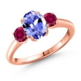 thumbnail image 1 of Gem Stone King 1.66 Ct Oval Blue Tanzanite Red Created Ruby 18K Rose Gold Plated Silver Ring, 1 of 6