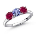 thumbnail image 1 of Gem Stone King 925 Sterling Silver Blue Tanzanite and Red Created Ruby Engagement Ring for Women | 1.66 Cttw | Round 5MM | Gemstone December Birthstone | Size 5, 1 of 6