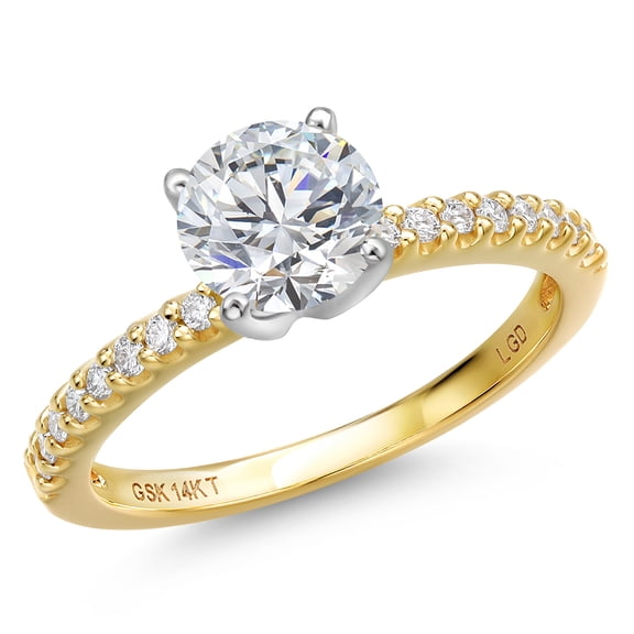 Gem Stone King 1.66 Cttw IGI Certified Lab Grown Diamond in 14K Two-Tone Gold Engagement Ring for Women | Round Center Diamond 1.50 Ct | E-F Color | VS1 Clarity | Size 8