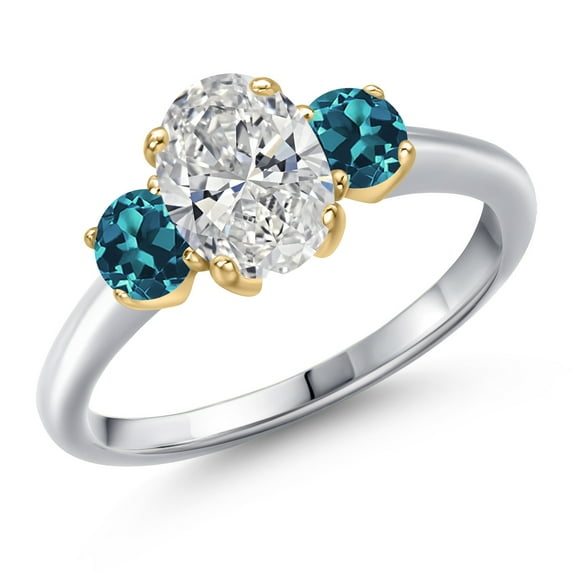 Gem Stone King 1.66cttw 10K White Gold IGI Certified Lab Grown Diamond and London Blue Topaz 3-Stone Engagement Ring for Women | Center 1.00 Ct Diamond | D-E Color | VS1-VS2 Clarity | Size 5