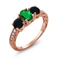 thumbnail image 1 of Gem Stone King 1.67 Ct Oval Green Nano Emerald Black Onyx 18K Rose Gold Plated Silver Moissanite Ring (Size 7), 1 of 4