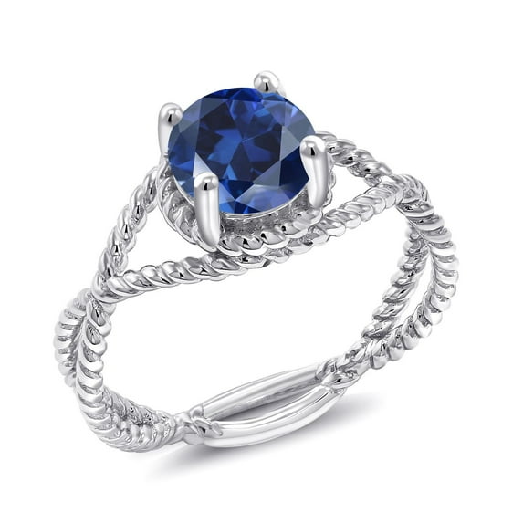 Gem Stone King 1.67 Ct Round Blue Created Sapphire 925 Sterling Silver Ring
