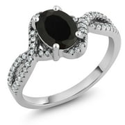 GEM STONE KING 1.67 Cttw Oval Black Onyx Ring for Women in 925 Sterling Silver | Oval 8X6MM | Gemstone Birthstone | Available in Size 5, 6, 7, 8, 9