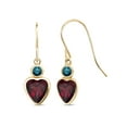thumbnail image 1 of Gem Stone King 14K Yellow Gold Red Rhodolite Garnet and Blue Diamond French Wire Dangle Hook Earrings for Women (1.64 Cttw, Gemstone January Birthstone, Heart 6MM, Round 3MM), 1 of 4