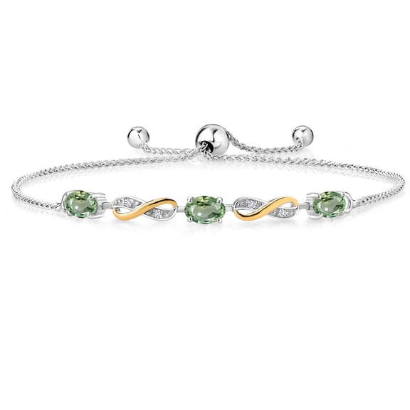 Gem Stone King 1.68 Ct Oval Green Sapphire 925 Silver and 10K Yellow Gold Lab Grown Diamond Adjustable Infinity Bracelet for Women Mother's Mom Wife Her