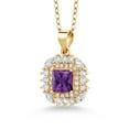 thumbnail image 1 of Gem Stone King 1.68 Ct Princess Purple Amethyst 18K Yellow Gold Plated Silver Pendant with Chain, 1 of 4