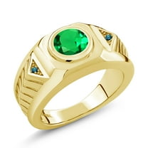 Gem Stone King 1.68 Ct Simulated Emerald Blue Diamond 18K Yellow Gold Plated Silver Men's Ring