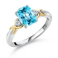 thumbnail image 1 of Gem Stone King 1.68 Ct Swiss Blue Topaz E-F Lab Grown Diamond 925 Silver and 10K Yellow Gold Ring, 1 of 6