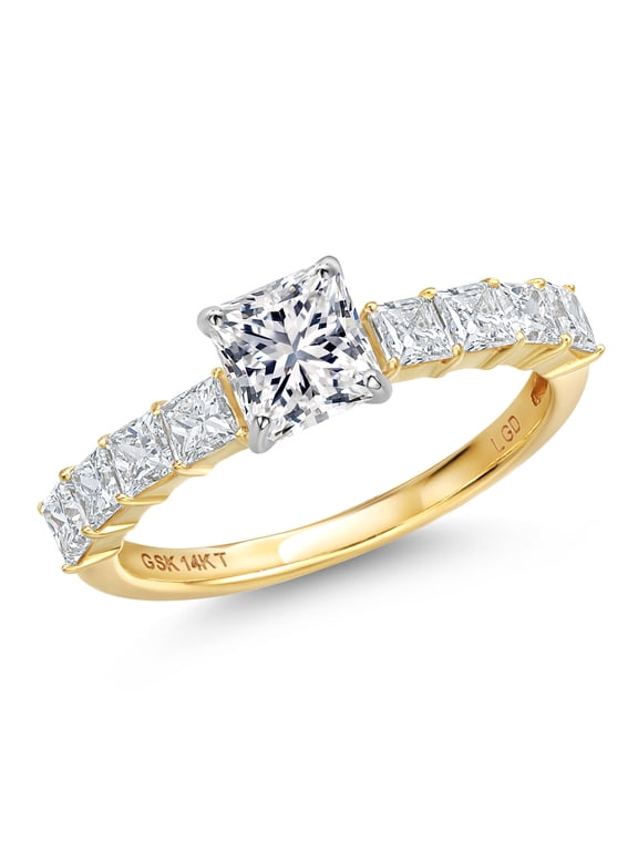 1.68 Cttw 14K Two Tone Gold Lab Grown Diamond Engagement Ring for Women | Center Princess Cut Diamond 0.72 Ct | DEF Color | VVS-VS Clarity (Size 6)
