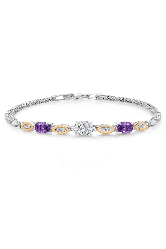 1.68 Cttw 925 Silver and 10K Yellow Gold Lab Grown Diamond and Purple Amethyst Bracelet for Women | Center Diamond 0.70 Ct | DEF Color | VVS-VS Clarity | 6.5 inches