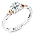 thumbnail image 1 of Gem Stone King 1.68 Cttw Round 7MM White Topaz and White Diamond 925 Silver and 10K Rose Gold Ring for Women | Gemstone Birthstone (Size 6), 1 of 5