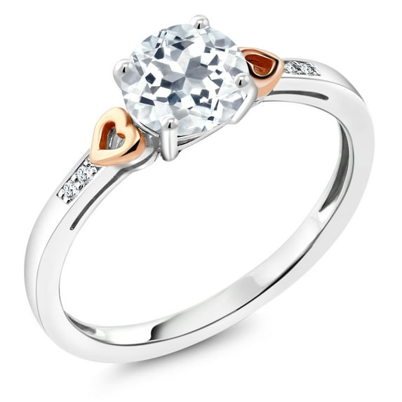 Gem Stone King 1.68 Cttw Round 7MM White Topaz and White Diamond 925 Silver and 10K Rose Gold Ring for Women | Gemstone Birthstone (Size 6)