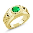 thumbnail image 1 of Gem Stone King 1.68 Cttw Simulated Emerald and Black Diamond 18K Yellow Gold Plated Silver Ring for Men | Round 8MM | Available in Size 7, 8, 9, 10, 11, 12, 13, 1 of 5