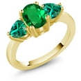 thumbnail image 1 of Gem Stone King 1.69 Ct Oval Green Nano Emerald 18K Yellow Gold Plated Silver Ring (Size 5), 1 of 4