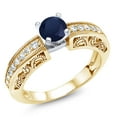 thumbnail image 1 of Gem Stone King 1.69 Ct Round Blue Sapphire 18K Two-Tone Plated Sterling Silver Ring (Size 5), 1 of 4