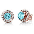 thumbnail image 1 of Gem Stone King 1.69 Ct Round Swiss Blue Topaz 18K Rose Gold Plated Silver Earrings, 1 of 3