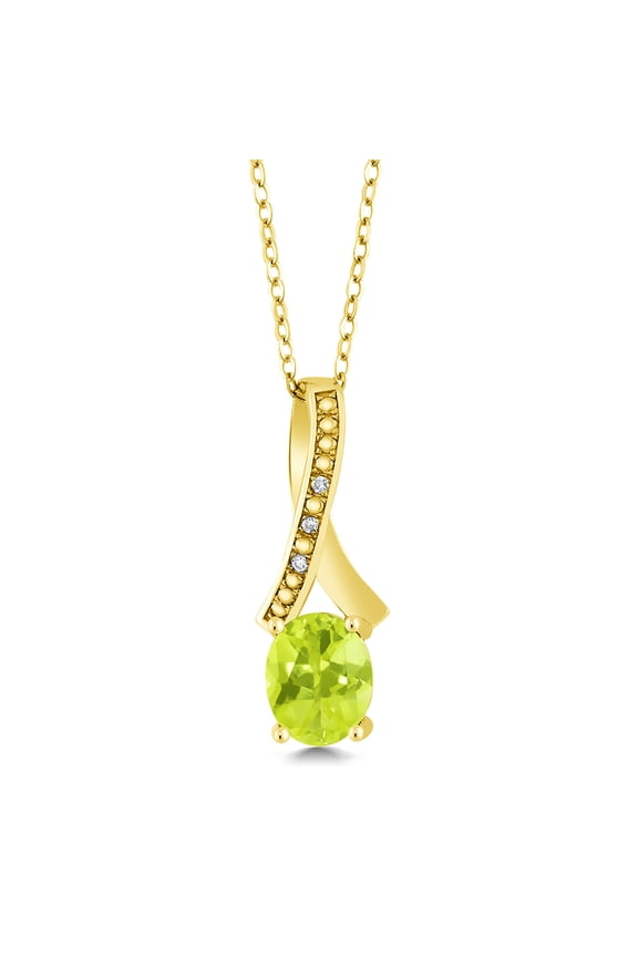 1.69 Ct Yellow Lemon Quartz White Diamond 18K Yellow Gold Plated Silver Pendant