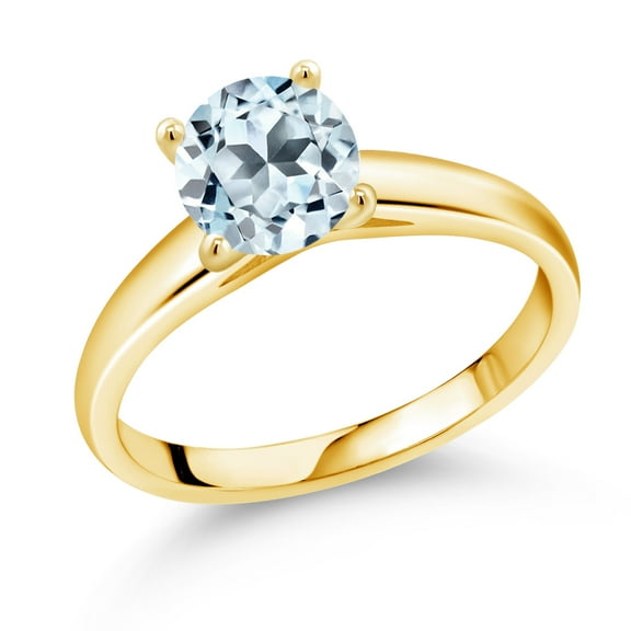 Gem Stone King 1.70 Ct 7mm Round Sky Blue Topaz 10K Yellow Gold Ring (Size 7)