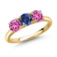 thumbnail image 1 of Gem Stone King 18K Yellow Gold Plated Silver Blue Created Sapphire and Pink Created Sapphire Engagement Ring for Women | 1.70 Cttw | Round 5MM | Gemstone September Birthstone | Size 8, 1 of 6