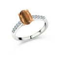 thumbnail image 1 of Gem Stone King 1.70 Ct Brown Tiger Eye E-F Lab Grown Diamond 925 Silver and 10K Rose Gold Ring (Size 7), 1 of 4