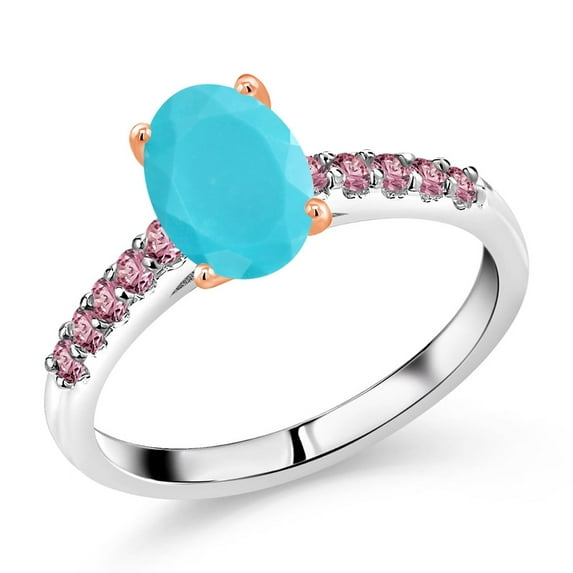 Gem Stone King 1.70 Ct Green Turquoise Pink Lab Grown Diamond 925 Silver and 10K Rose Gold Ring (Size 5)