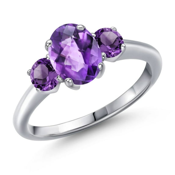Gem Stone King 1.70 Ct Oval Checkerboard Purple Amethyst 925 Sterling Silver Ring
