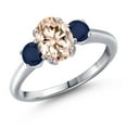 thumbnail image 1 of Gem Stone King 1.70 Ct Oval Peach Morganite Blue Sapphire 925 Sterling Silver Ring, 1 of 6