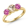 thumbnail image 1 of Gem Stone King 18K Yellow Gold Plated Silver Peach Morganite and Pink Created Sapphire Engagement Ring for Women | 1.70 Cttw | Round 6MM | Gemstone October Birthstone | Size 9, 1 of 6