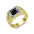 thumbnail image 1 of Gem Stone King 1.70 Ct Princess Black Onyx 18K Yellow Gold Plated Silver Men's Ring, 1 of 3