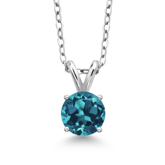 Gem Stone King 1.70 Ct Round London Blue Topaz 925 Sterling Silver Pendant with Chain