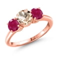 thumbnail image 1 of Gem Stone King 18K Rose Gold Plated Silver Peach Morganite and Red Ruby Engagement Ring for Women | 1.70 Cttw | Round 6MM | Gemstone October Birthstone | Size 5, 1 of 6