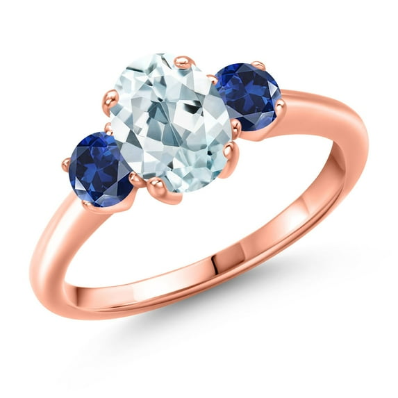 Gem Stone King 1.70 Ct Sky Blue Aquamarine Blue Created Sapphire 18K Rose Gold Plated Silver Ring