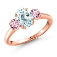 thumbnail image 1 of Gem Stone King 1.70 Ct Sky Blue Aquamarine Pink Lab Grown Diamond 18K Rose Gold Plated Silver Ring, 1 of 6
