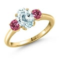 thumbnail image 1 of Gem Stone King 1.70 Ct Sky Blue Aquamarine Pink Tourmaline 18K Yellow Gold Plated Silver Ring (Size 5), 1 of 6