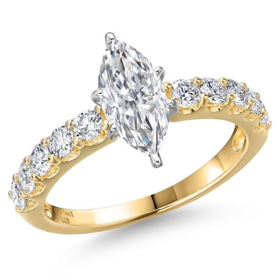 Gem Stone King 1.70 Cttw IGI Certified Lab Grown Diamond in 14K Two-Tone Gold Engagement Ring for Women | Marquise Center Diamond 1.00 Ct | D-E Color | VS1 Clarity | Size 8