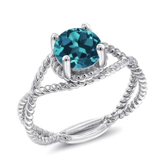 Gem Stone King 1.70 Cttw London Blue Topaz Ring for Women | 925 Sterling Silver | Round Cut 7MM | Gemstone Birthstone | Available in Size 5, 6, 7, 8, 9