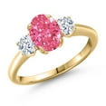 thumbnail image 1 of Gem Stone King 1.71 Ct Oval Fancy Pink Zirconia 18K Yellow Gold Plated Silver Ring, 1 of 6