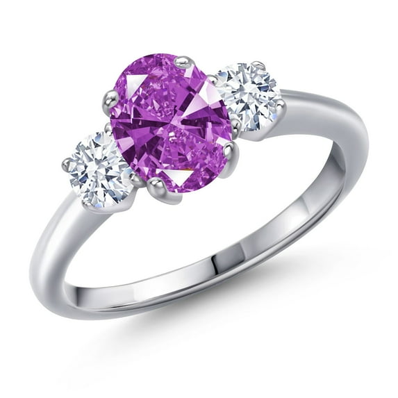 Gem Stone King 1.71 Ct Oval Fancy Purple Zirconia 925 Sterling Silver Ring