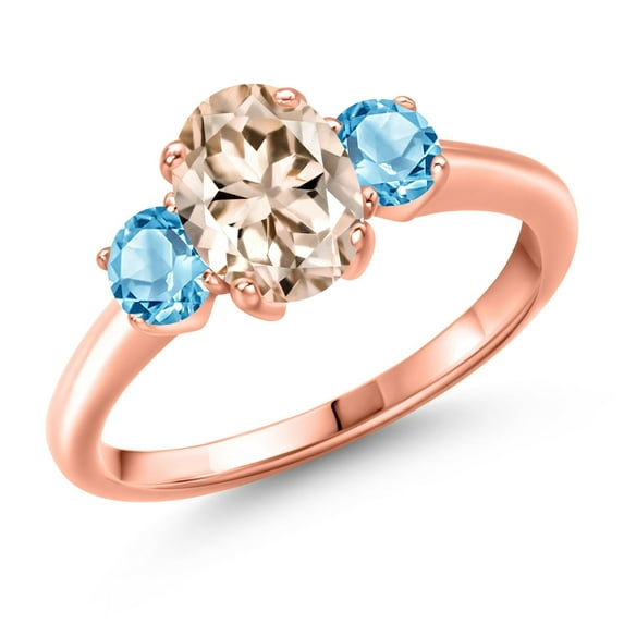 Gem Stone King 1.71 Ct Oval Peach Morganite Swiss Blue Topaz 18K Rose Gold Plated Silver Ring