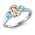 thumbnail image 1 of Gem Stone King 1.71 Ct Oval Peach Morganite Swiss Blue Topaz 925 Sterling Silver Ring, 1 of 6
